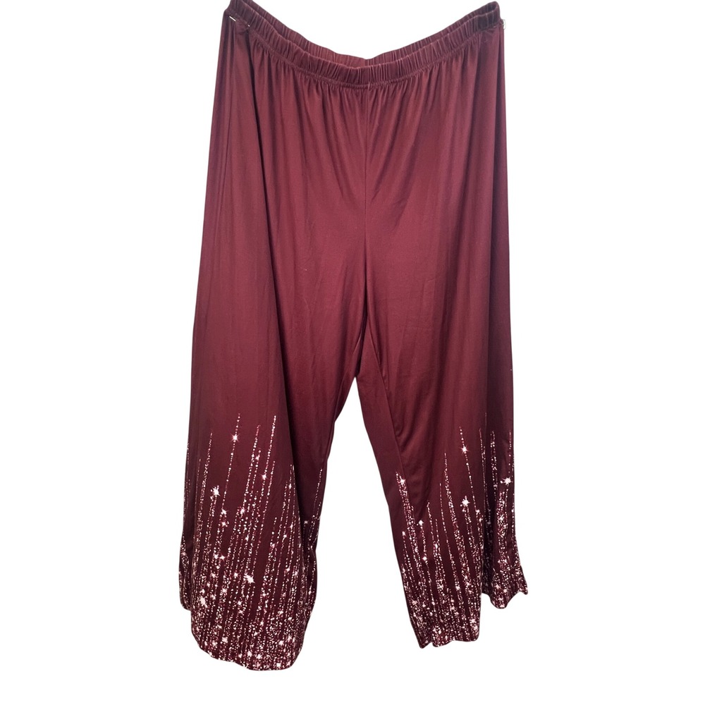 Celestial 4XL Burgundy Red Glitter Sparkle Wide Leg capri‎ Boho Eclectic